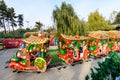 Bucharest, Romania, 30 November 2023: Vivid colorful train and winter decorations at West Side Christmas Market in Drumul Taberei