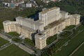 Bucharest, Romania, October 9, 2016: Aerial view of the Palace of the Parliament in Bucharest Royalty Free Stock Photo