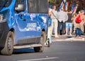 Gendarmerie or romanian military police car van at a protest in Bucharest, Romania