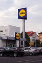 Logo of Lidl. Lidl is a German international hypermarket chain. Editorial stock photo