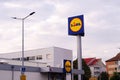 Logo of Lidl. Lidl is a German international hypermarket chain. Editorial stock photo