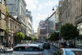 Modern and old buildings on Calea Victoriei street in Bucharest city in Romania Royalty Free Stock Photo