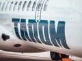 TAROM airplane on the airport runway at Henry Coanda International Airport Otopeni