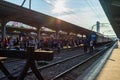 Bucharest, Romania - 2019. People getting of the train Bucharest North Railway Station Gara de Nord in Bucharest, Romania Royalty Free Stock Photo