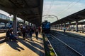 Bucharest, Romania - 2019. People getting of the train Bucharest North Railway Station Gara de Nord in Bucharest, Romania Royalty Free Stock Photo