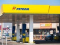 Petrom gas and fuel station in the central area of Bucharest. Petrom is an oil company part of