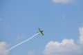 Bucharest, Romania 08 24 2019 plane performing aerobatic stunt at Bucharest International Air Show 2019