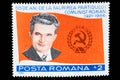 Bucharest Romania-1986 Postage stamp with the former romanian communist leader Nicolae Ceausescu 1918-1989