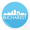 Bucharest Romania Round Icon Vector Art Flat Shadow Design Skyline City Silhouette Template Logo Royalty Free Stock Photo