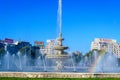 Bucharest, Romania, 4 September 2021: Decorative fountain with small water drops in Unirii Square Piata Unirii in the city Royalty Free Stock Photo