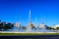 Decorative fountain with small water drops in Unirii Square (Piata Unirii) in the city Royalty Free Stock Photo