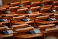 Empty seats in the Romanian Chamber of Deputies inside the Palace of Parliament