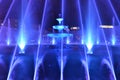 Fountain installation in the center of Bucharest. Blue lights. Street show.