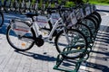 Bucharest, Romania, 22 September 2019: Public bike sharing bicycles from Bucharest District 6 City Hall in a docking station, Royalty Free Stock Photo