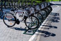 Bucharest, Romania, 22 September 2019: Public bike sharing bicycles from Bucharest District 6 City Hall in a docking station, Royalty Free Stock Photo