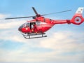 SMURD helicopter flying against blue sky. SMURD is the emergency rescue service based in Royalty Free Stock Photo