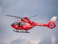 SMURD helicopter flying against blue sky. SMURD is the emergency rescue service based in Royalty Free Stock Photo
