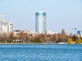 Skytower building, the tallest office building in Bucharest seenn from Herestrau lake King Mihai