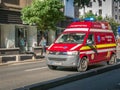Bucharest/Romania - 09.27.2020: SMURD ambulance in traffic. SMURD is an emergency rescue service based in Romania