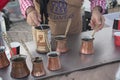 Bucharest, Romania, 21st of September 2019: Turkish coffee made with hot sand preparation