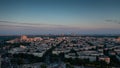 Bucharest, Romania - 2021: Sunrise over the north part of Bucharest in the new area with tall office buildings Royalty Free Stock Photo