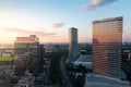 Bucharest, Romania - 2021: Sunrise over the north part of Bucharest in the new area with tall office buildings Royalty Free Stock Photo