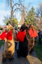 Bucharest, Romania, 25th of December 2019: Christmas tradition festival in Balkans, Romanian dancers and actors in traditional