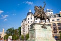 Bucharest, Rumania - 28.04.2018: Statue of Mihai Khrabrom on the University Square - the Prince of Wallachia, Bucharest