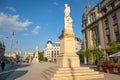Bucharest, Rumania - 28.04.2018: Statues on University Square, located in downtown Bucharest, near the University of