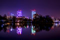 Bucharest Skyline, Bucharest city lights, skyscrapers reflecting, city lights at night