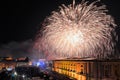 Bucharest skyline with fireworks , aerial view