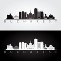 Bucharest skyline and landmarks silhouette