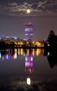 Bucharest skyline  Night time landscape panoramic aerial view Royalty Free Stock Photo