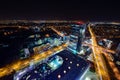 Bucharest skyline Night time landscape panoramic aerial view