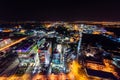 Bucharest skyline Night time landscape panoramic aerial view