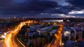 Bucharest skyline after sunset with aerial view