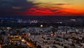 Bucharest skyline after sunset with aerial view