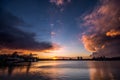 Bucharest sunset with dramatic clouds over Herastrau park Royalty Free Stock Photo