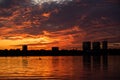 Bucharest sunset on Herastrau lake with kayak , people having relaxing and fun time