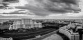 Bucharest sunset panorama black and white aerial view Royalty Free Stock Photo