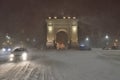 Bucharest Triumph Arch in winter time-Arcul de triumf Royalty Free Stock Photo