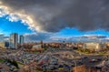 Bucharest Victoria square with government building and corporate office building Royalty Free Stock Photo