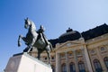 Bucharest view -Carol I statue and Central Library Royalty Free Stock Photo