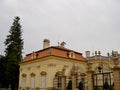 Buchlovice chateau, view of the building and the roof of the chateau, the chimney on which the peacock sits