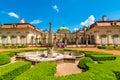 BUCHLOVICE, CZECH REPUBLIC - 2.6.2019: Tourists are walking near Buchlovice castle chateau. Beautiful ancient castle in baroque