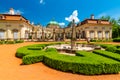 BUCHLOVICE, CZECH REPUBLIC - 2.6.2019: Tourists are walking near Buchlovice castle chateau. Beautiful ancient castle in baroque