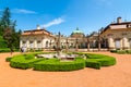 BUCHLOVICE, CZECH REPUBLIC - 2.6.2019: Tourists are walking near Buchlovice castle chateau. Beautiful ancient castle in baroque