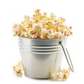 Bucket of buttered popcorn, freshly popped, isolated, Ai Generated Royalty Free Stock Photo