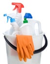 Bucket of cleaners Royalty Free Stock Photo