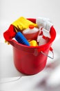 Bucket of cleaning supplies